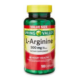 Spring Valley L-Arginine Amino Acid Heart Health Supplement Capsules;  500 mg;  100 Count